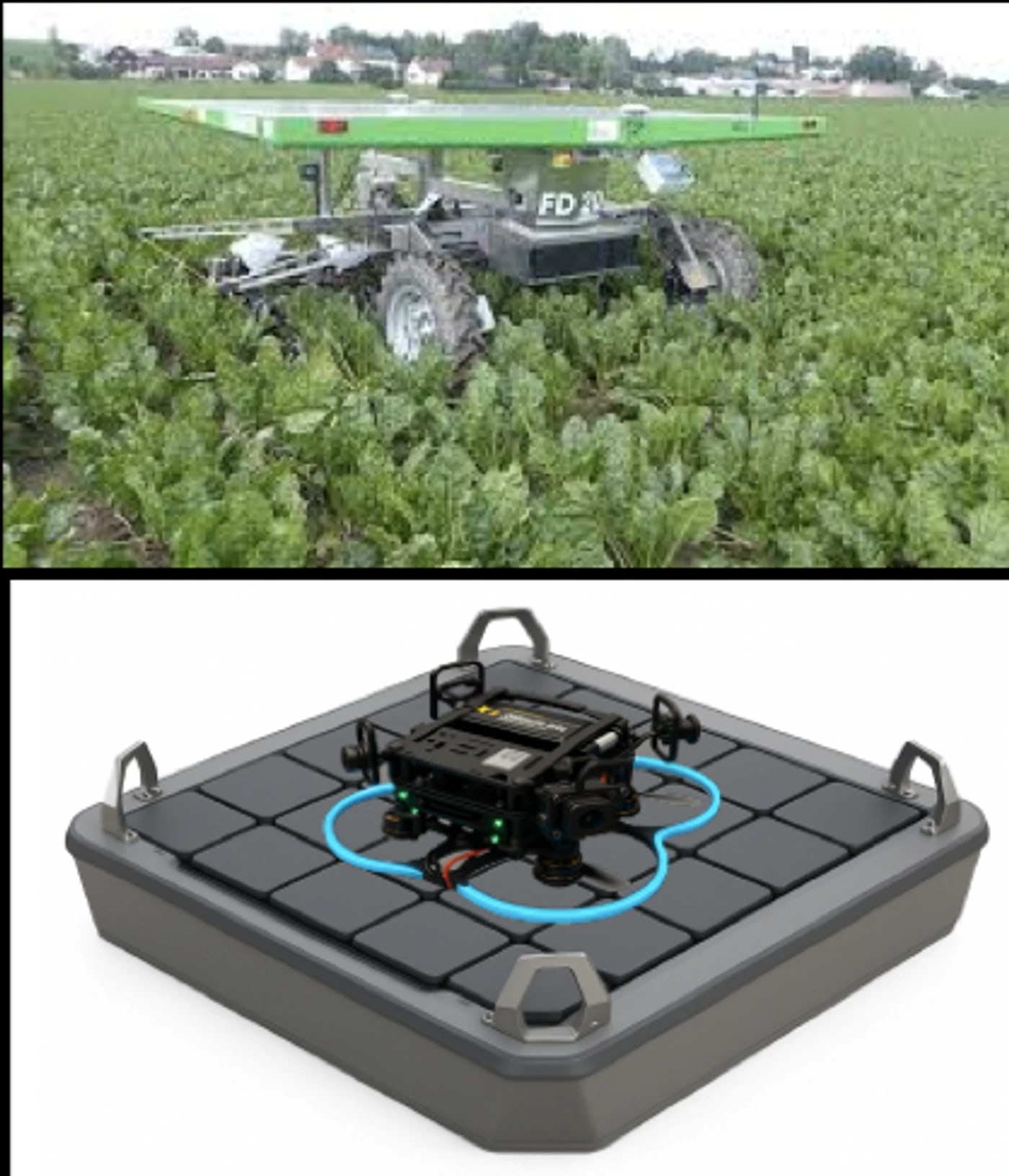 Agricultural robot and field automation platform product images.