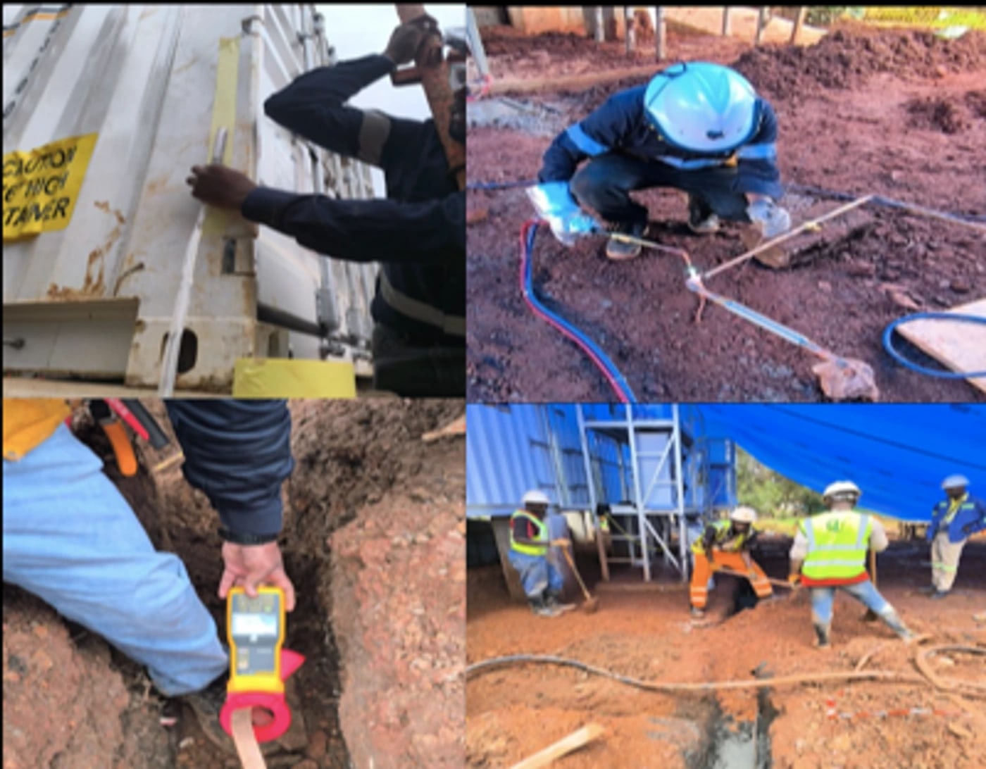 Commissioning, testing, grounding and handover activity collage.