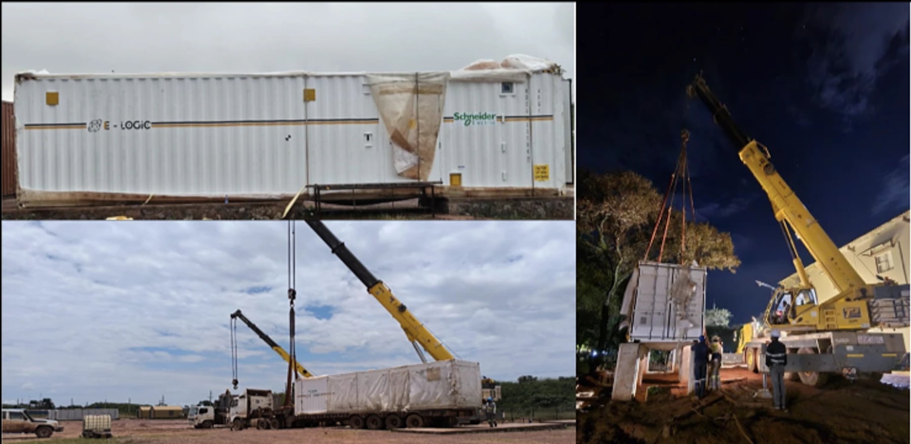 Pre-fabricated data center container and installation visuals.