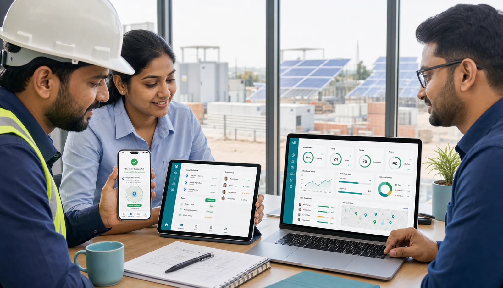 Moviq workforce intelligence across mobile, tablet and desktop field operations.